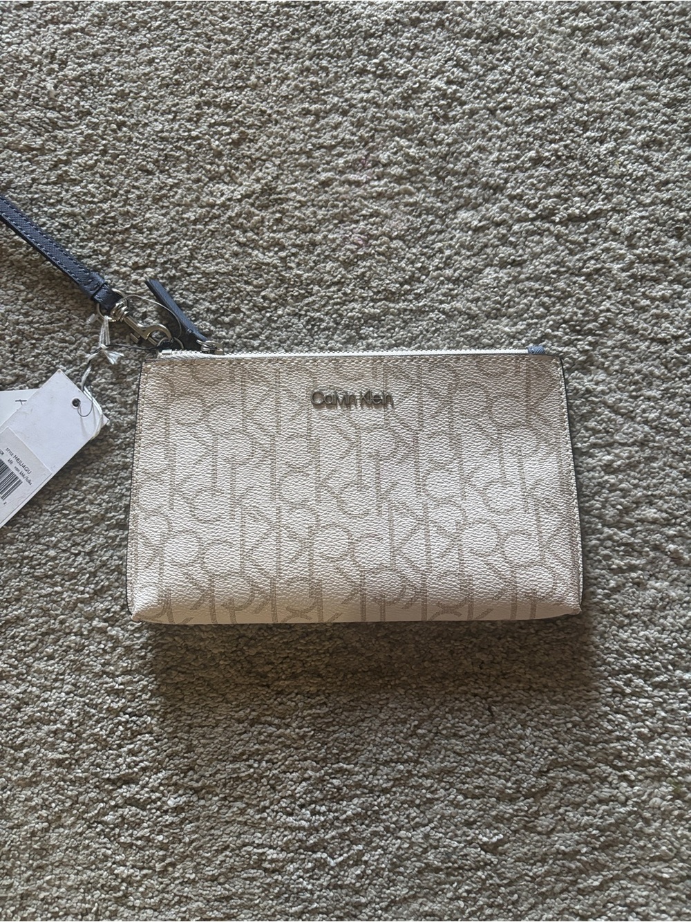 Calvin Klein Beige Logo Wristlet Clutch with Wrist Strap